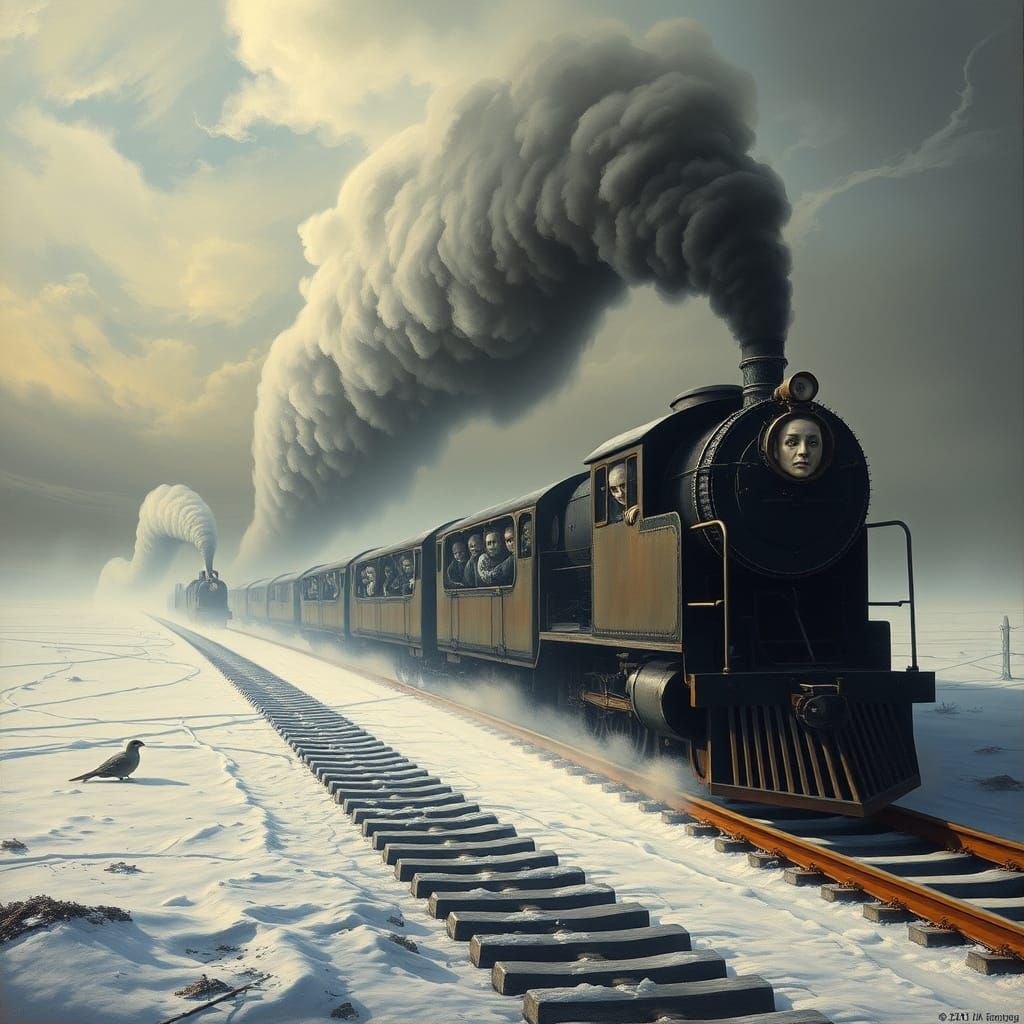 Ghost Train Hurtles Through Frozen Wasteland