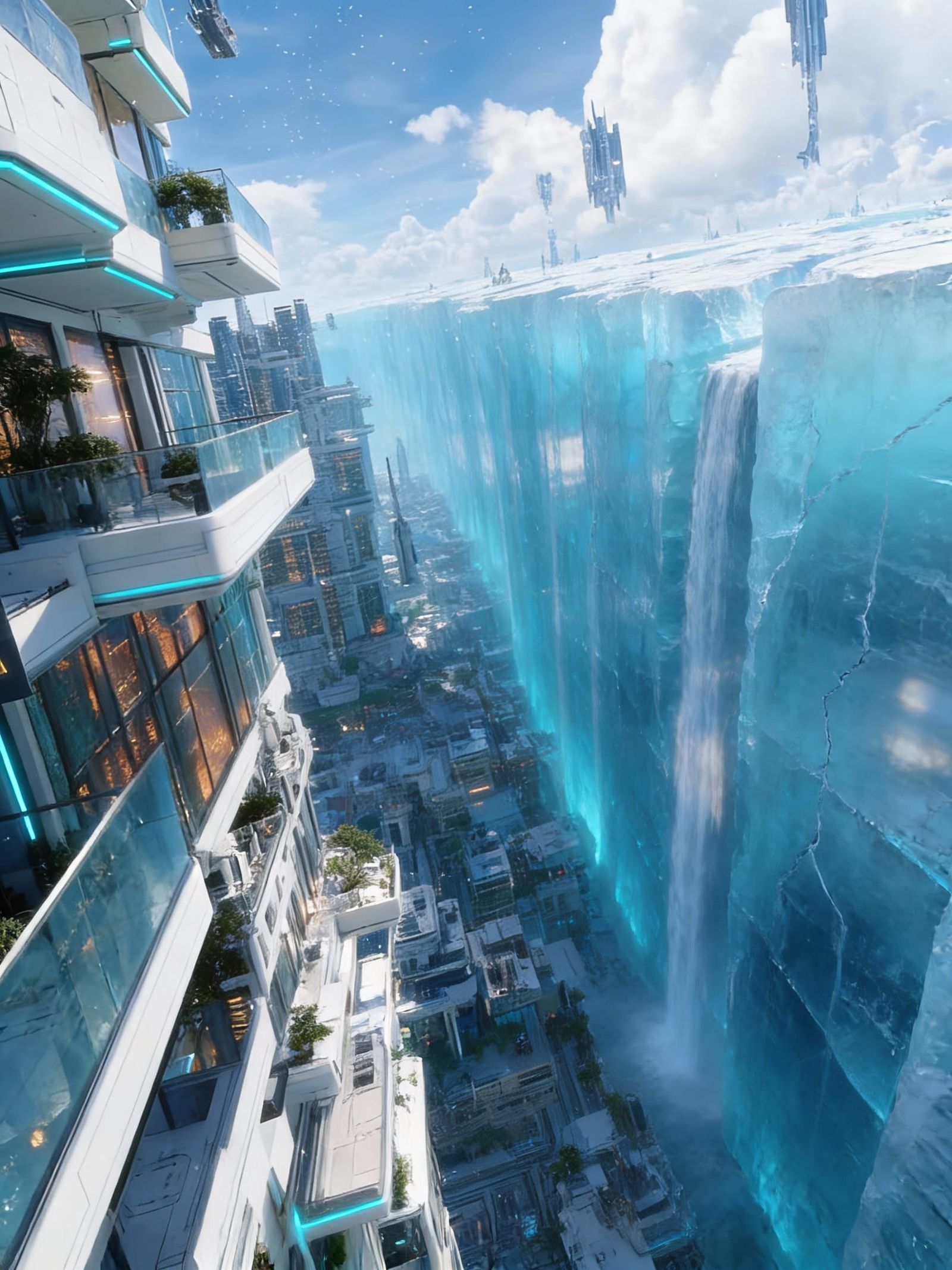 Futuristic Megacity Beside Frozen Abyss