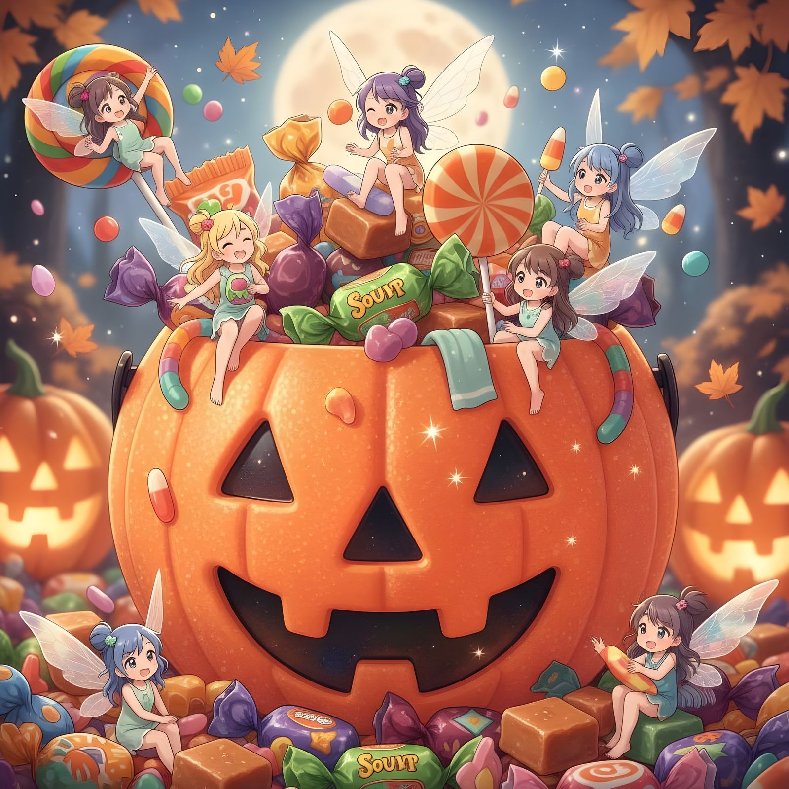 Miniature Fairies Bathe in Halloween Candy Bucket