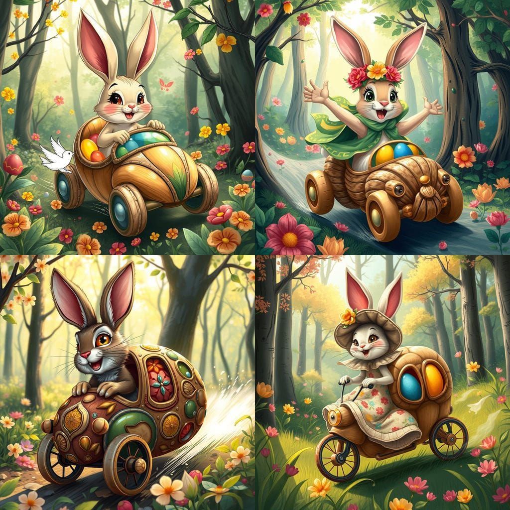 Comical Bunny Celebrates Spring in Vibrant Forest Wonderland