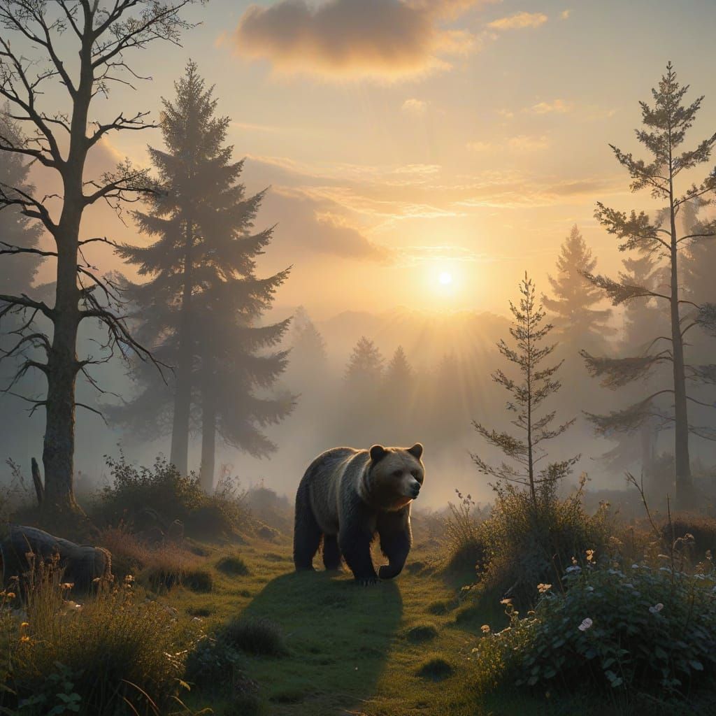 Surreal Sfumato Landscape Captures a Bear in a Soft Focus So...