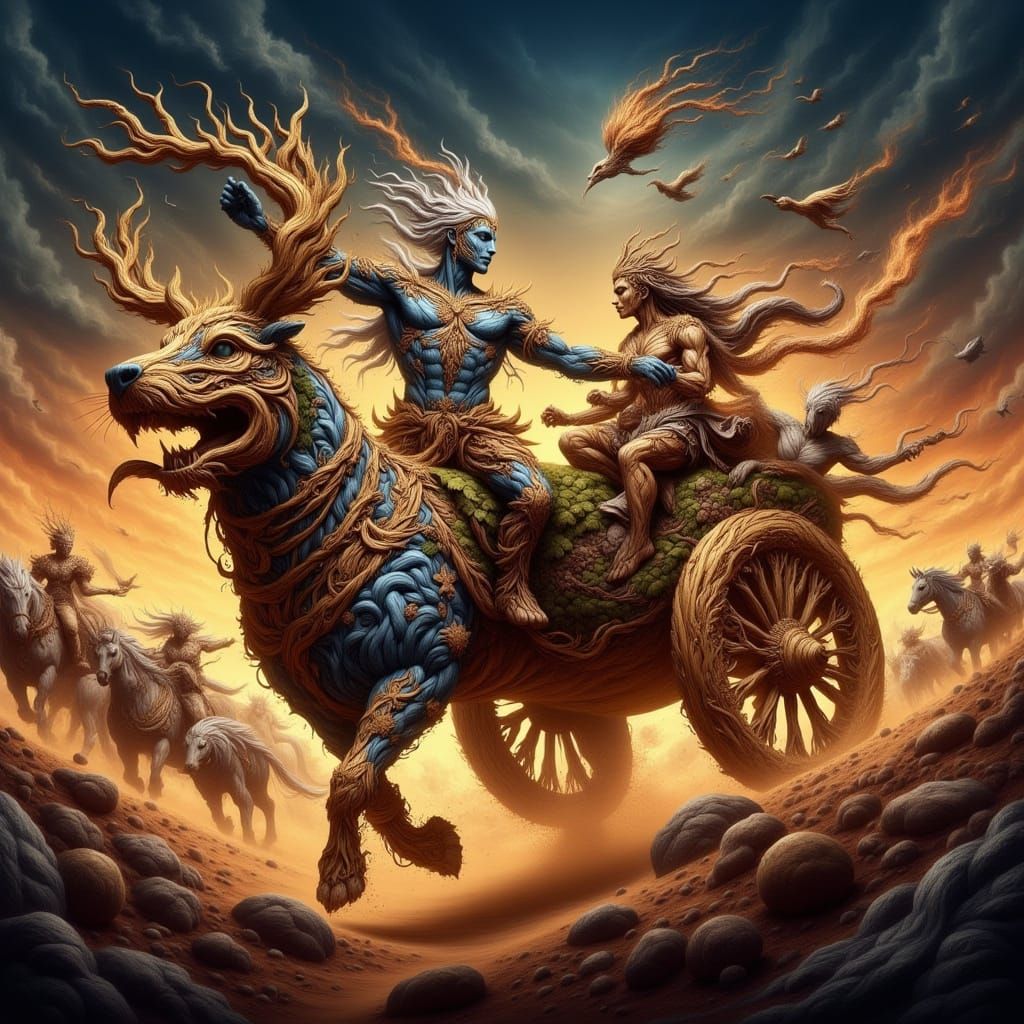 Arjuna's Chariot in Twilight, Raja Ravi Varma Style