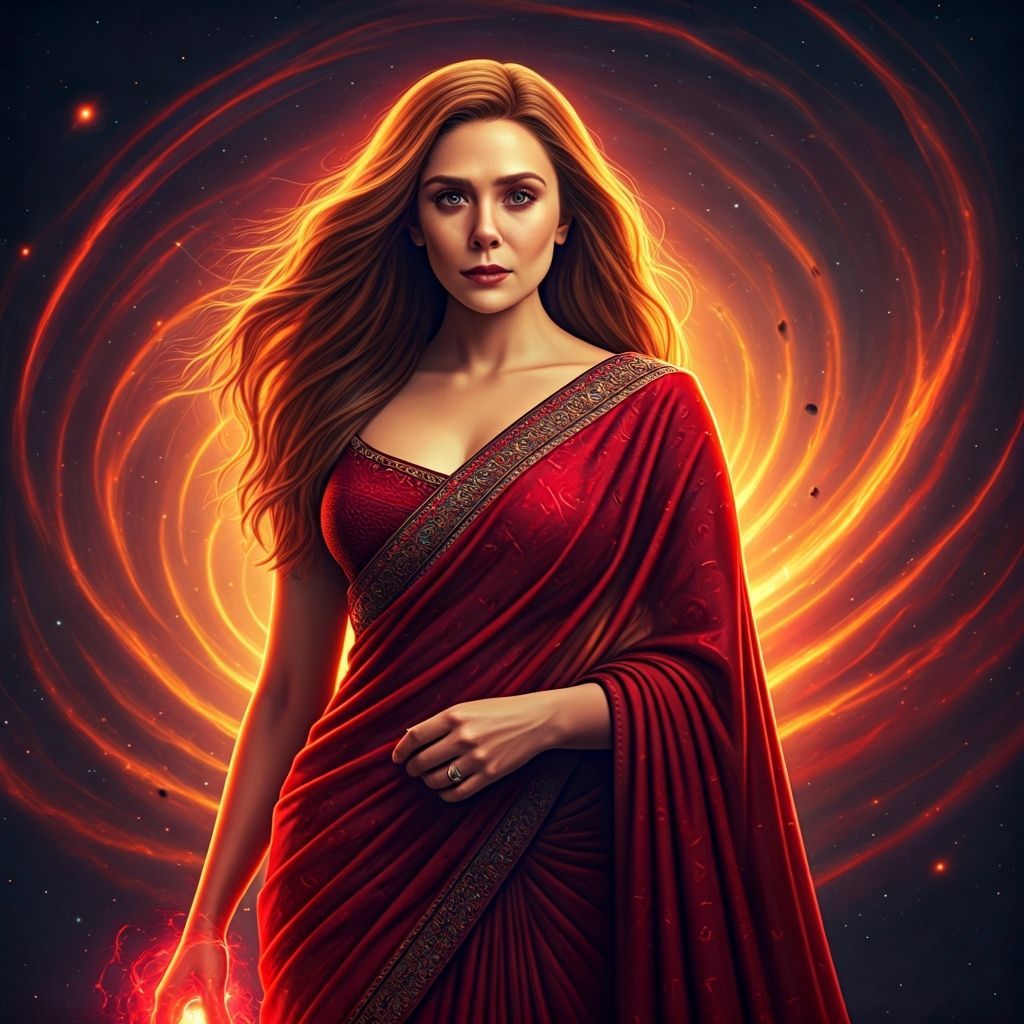 Scarlet Witch Inspired Saree on Elizabeth Olsen