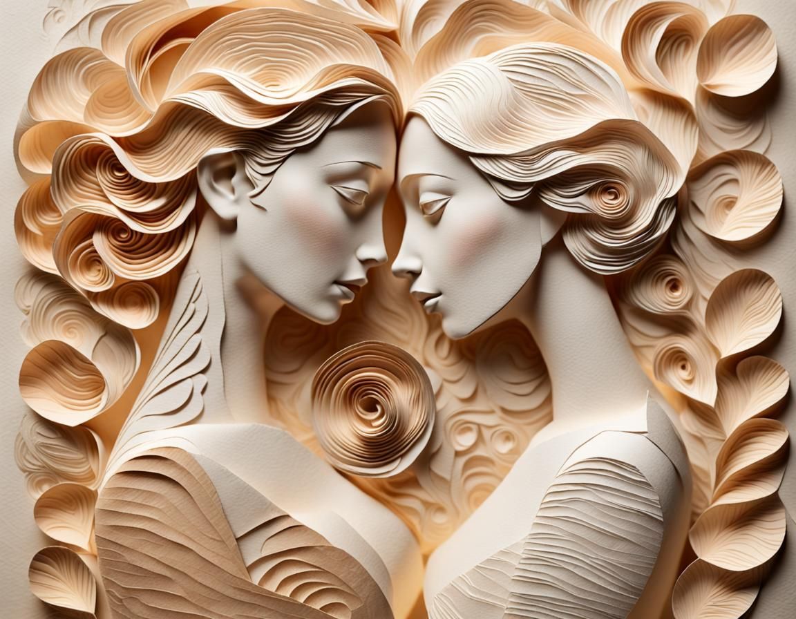 The Lovers: Paper Art Texture Painting