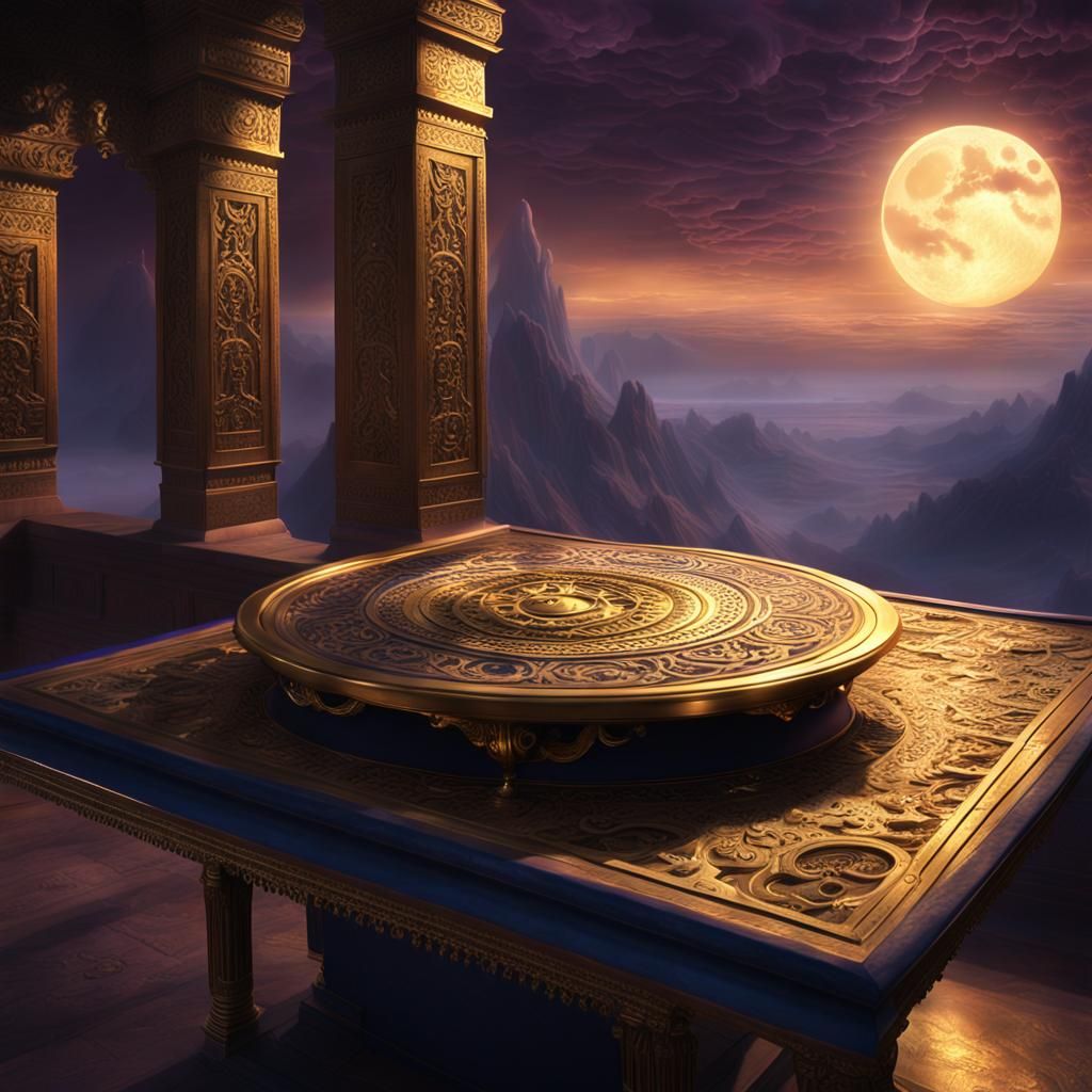 Brass Table with Moon and Sun in Grand Temple