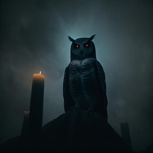 Angelic Owl on Gothic Throne in Film Noir Style