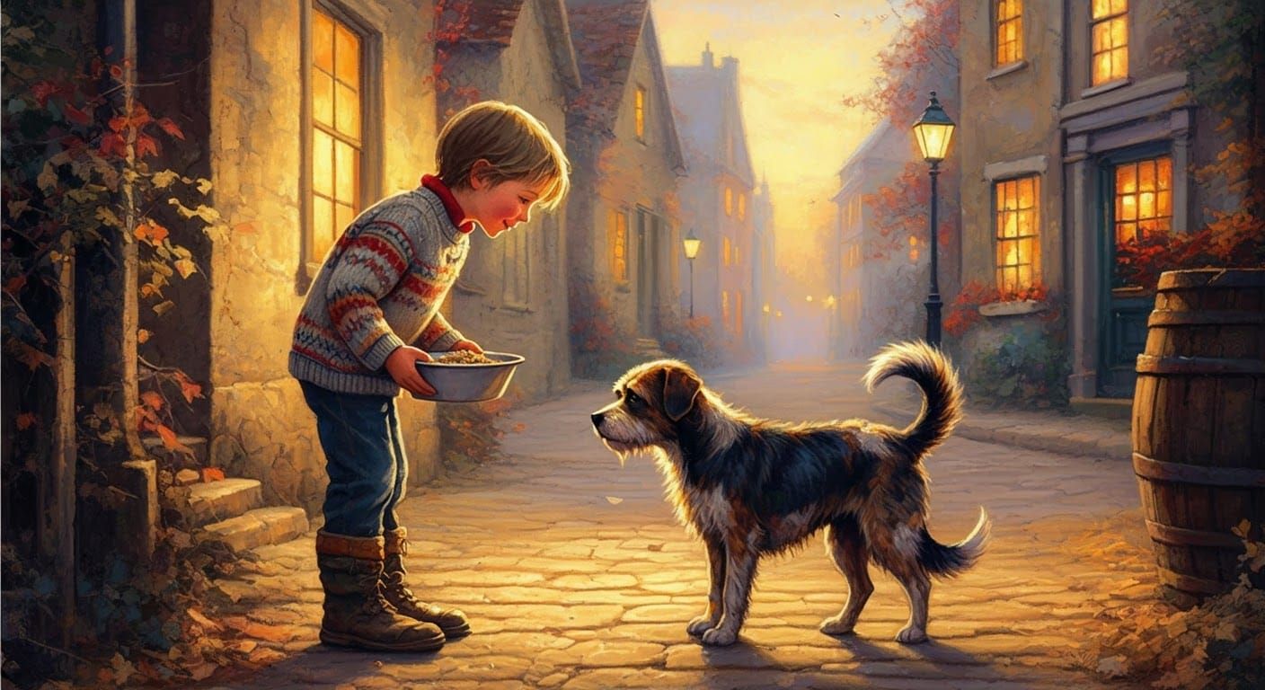 Child Shares Food With Dog in Kincade Style