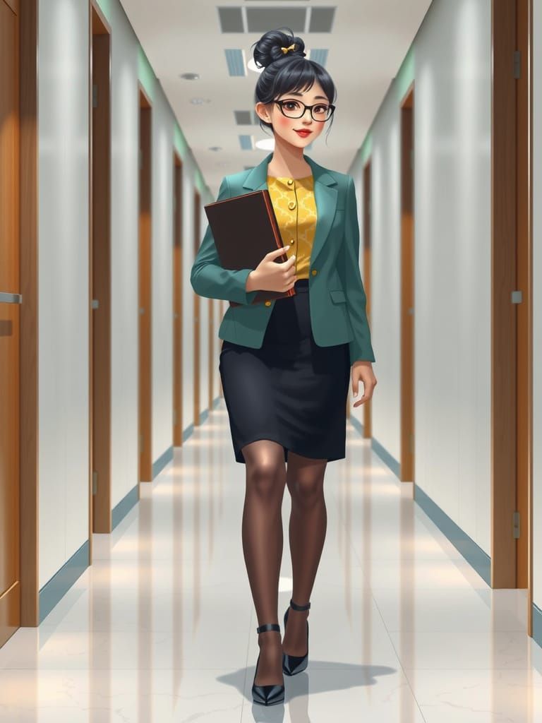 Chinese Secretary Walking in IT Company Kawaii Style
