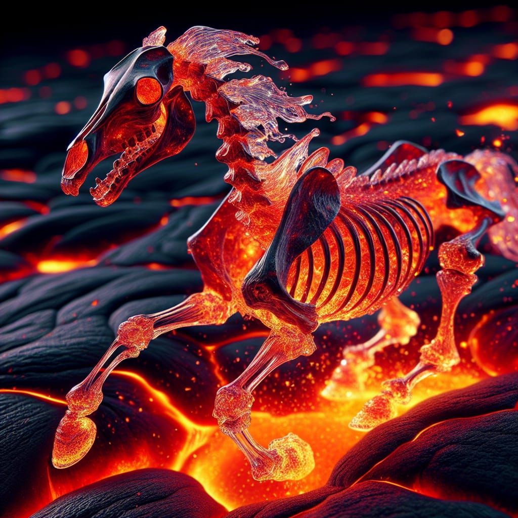 Lava Horse Skeleton Materializing from Fiery Fissures