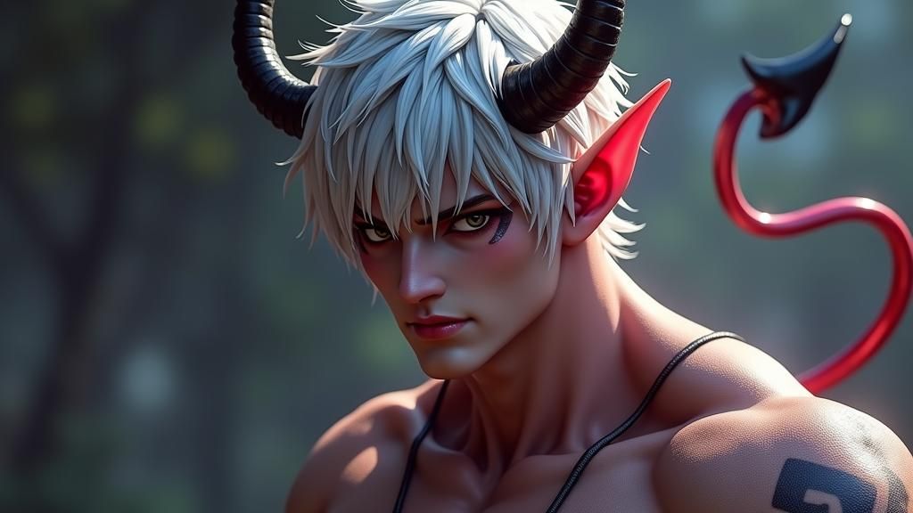 Sultry Devil with Silver Platinum Hair in 3D Anime Style