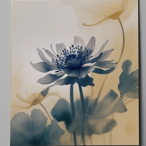 Ink Wash Flower Blooms in Sands of Time