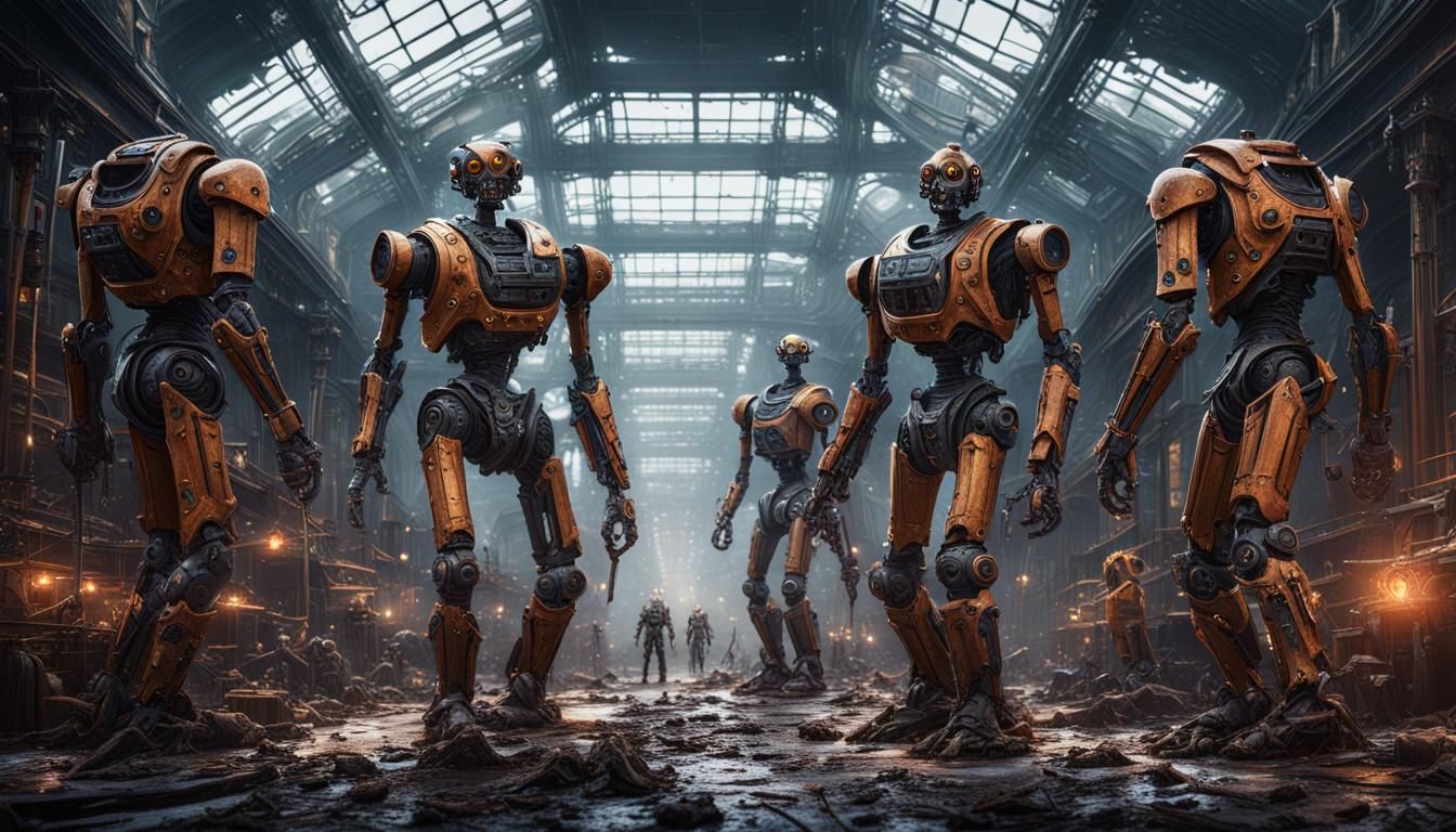 Detailed Matte Painting of a Hundred Robots