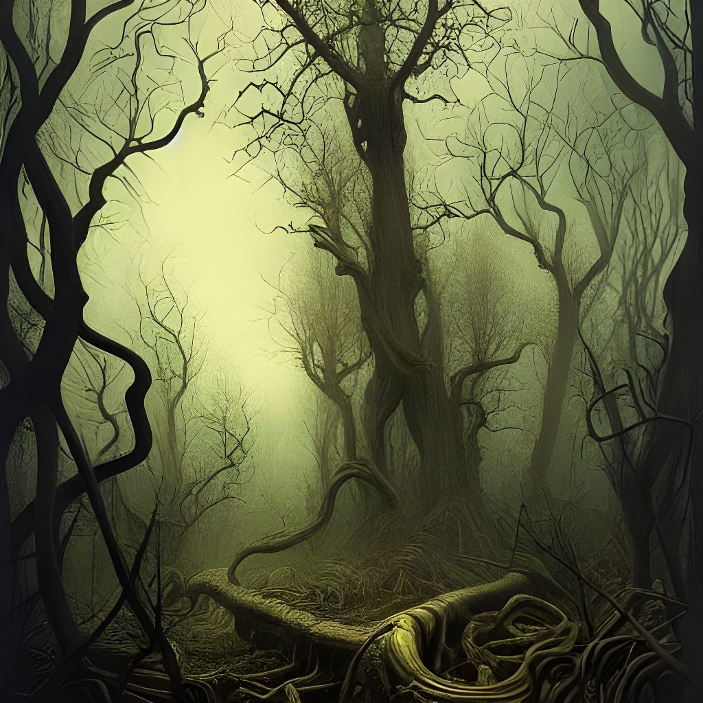 Fantasy Horror Forest of October in Autumn