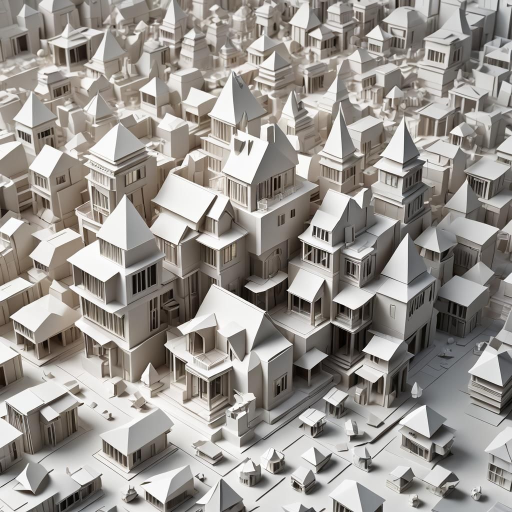 Monochromatic Origami Museum House in 3D
