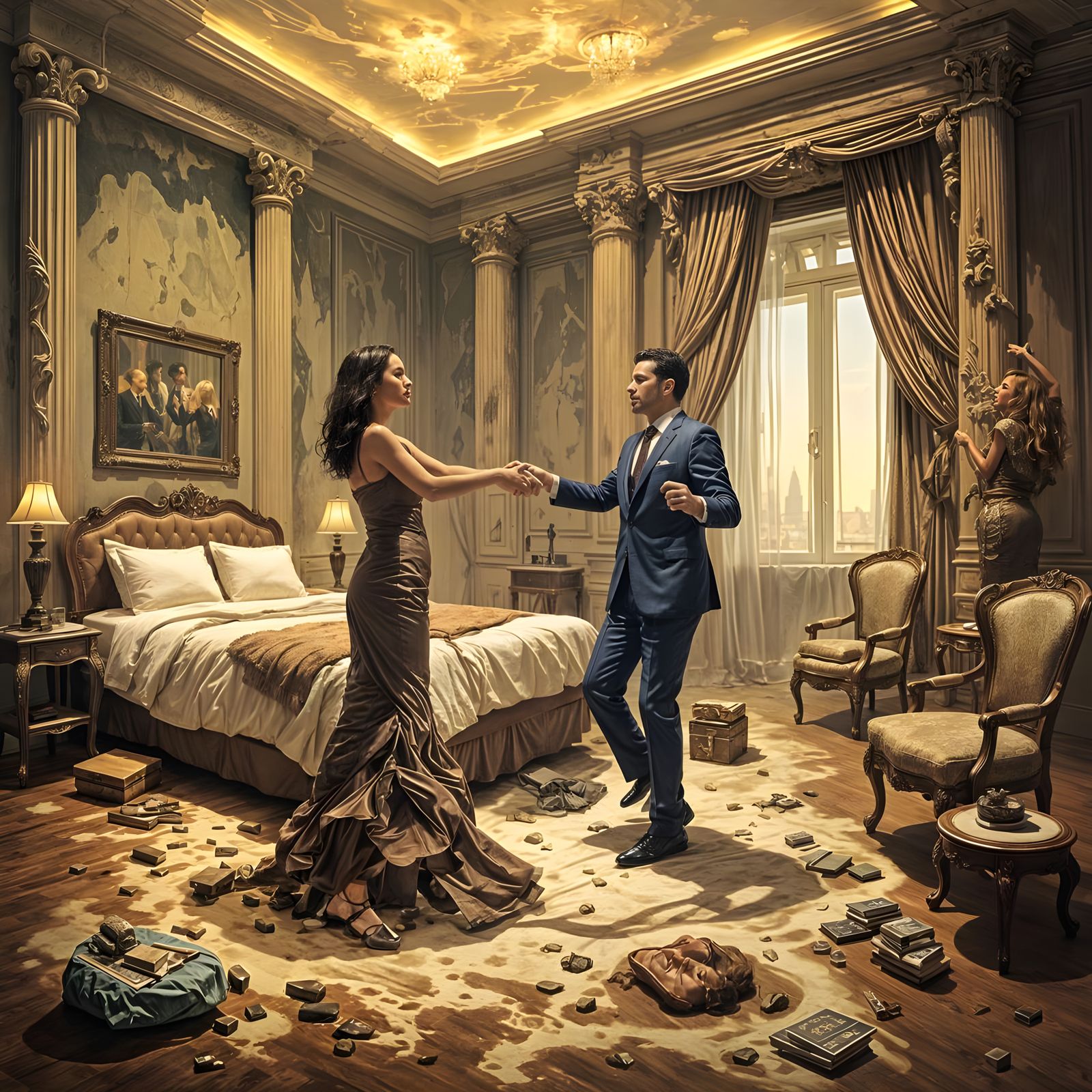 Ethereal Surrealists Dance Amid Melting Furniture