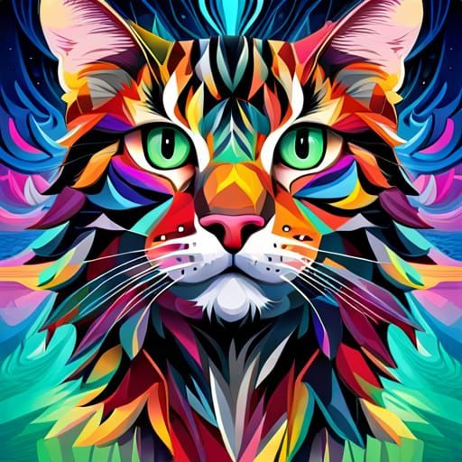 Psychedelic Cat Painter: Hyper-Maximalist Digital Art