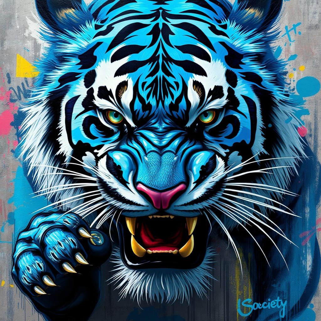 Vibrant Electric Tiger in Graffiti Realism