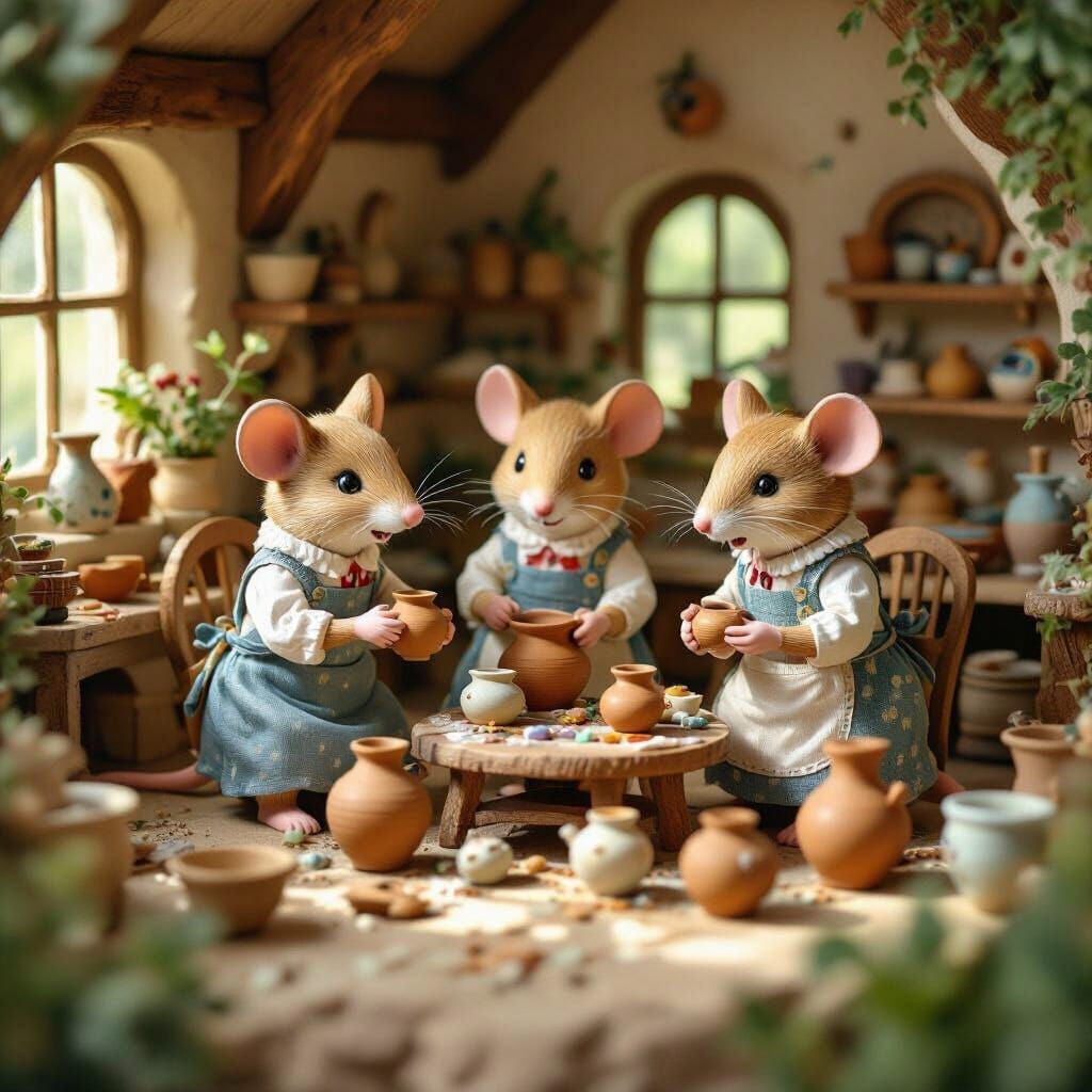 Miniature Mouse Pottery Studio Inspired by Ghibli