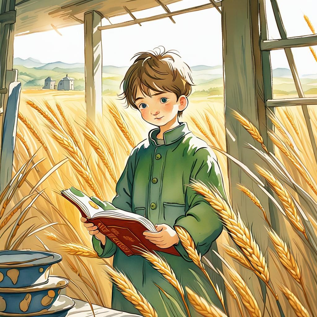 Barren Wheat Field Contrasted with Whimsical Watercolor