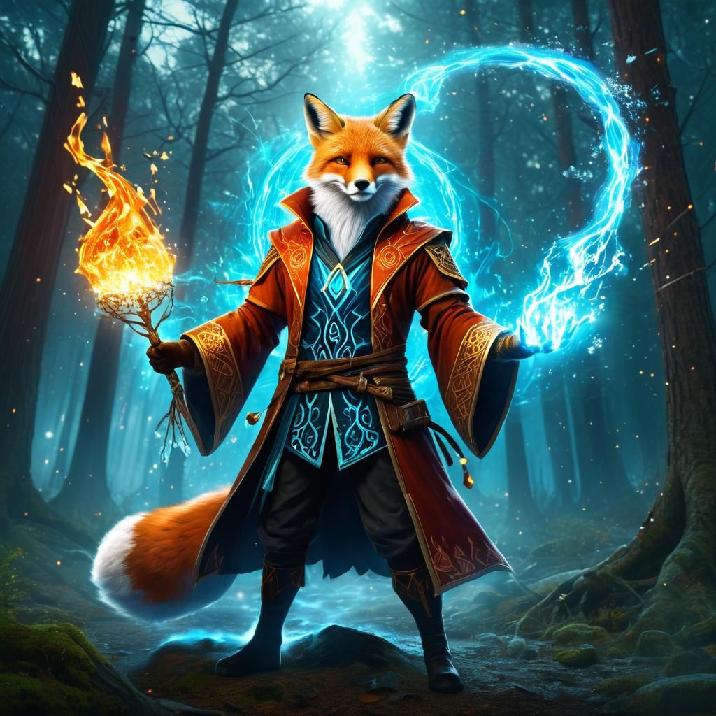 Fox-Human Mage Displays Fire and Ice Magic