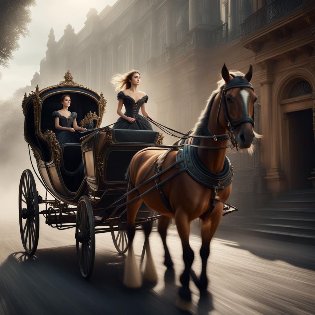 Beautiful Woman Driving Horse-Drawn Carriage
