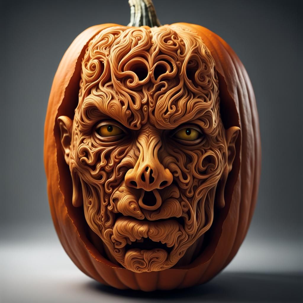 Intricate Pumpkin Head in a Cornfield Photo