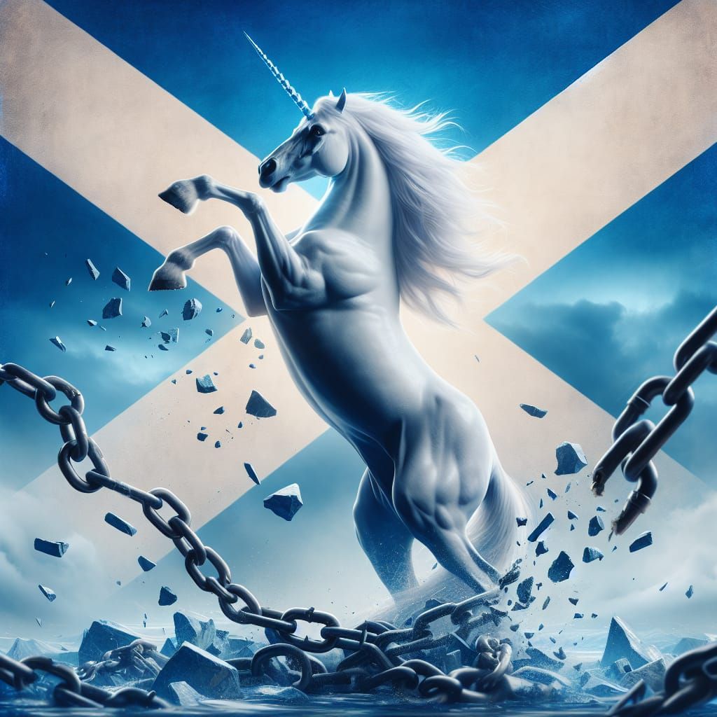 Majestic White Unicorn Breaks Free in Scottish Glory