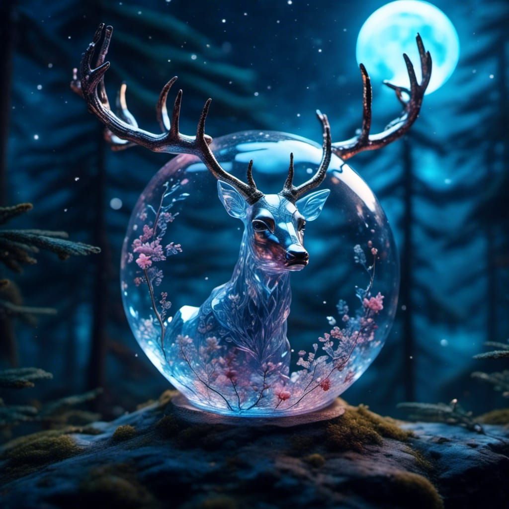 Transparent Glass Deer Portrait in Anime Fantasy Style
