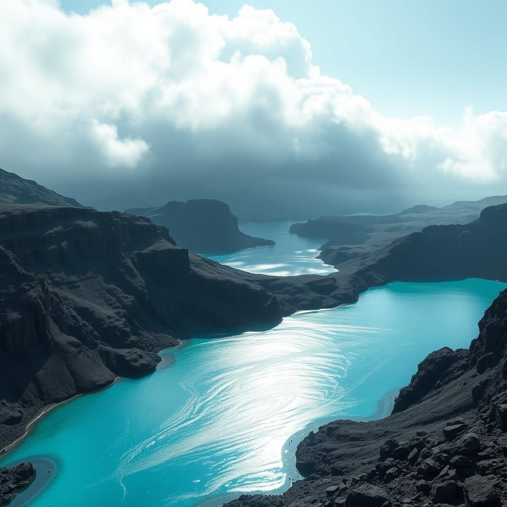 Surreal Icelandic Lagoon Scene in Unreal Engine 5 Style