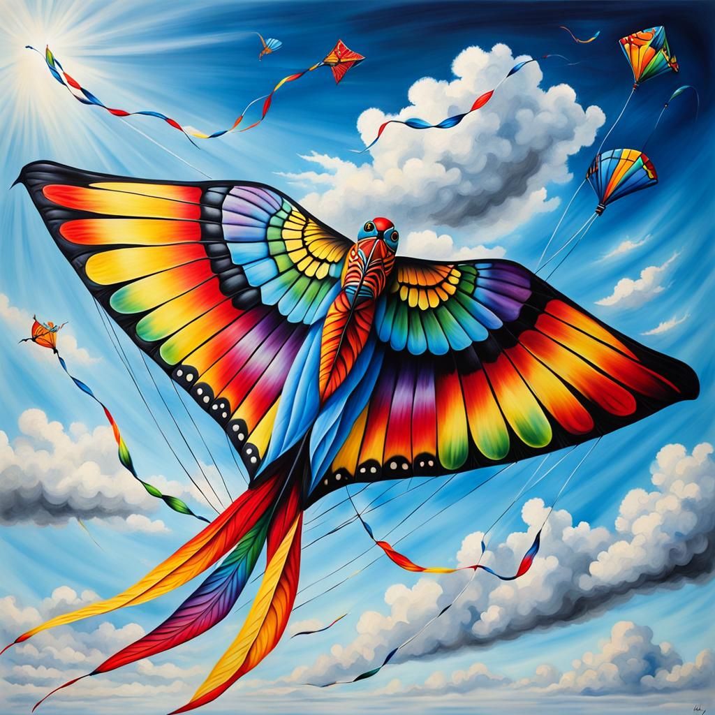 Butterfly Kite in Airbrushed Oil Painting Style