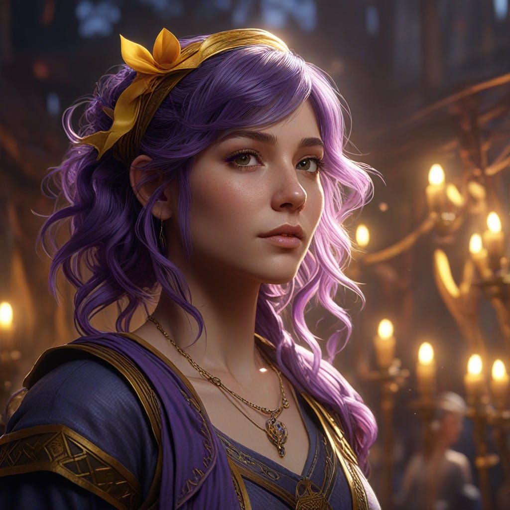 Celtic Goddess in Vibrant Festival Atmosphere with Violet Ha...