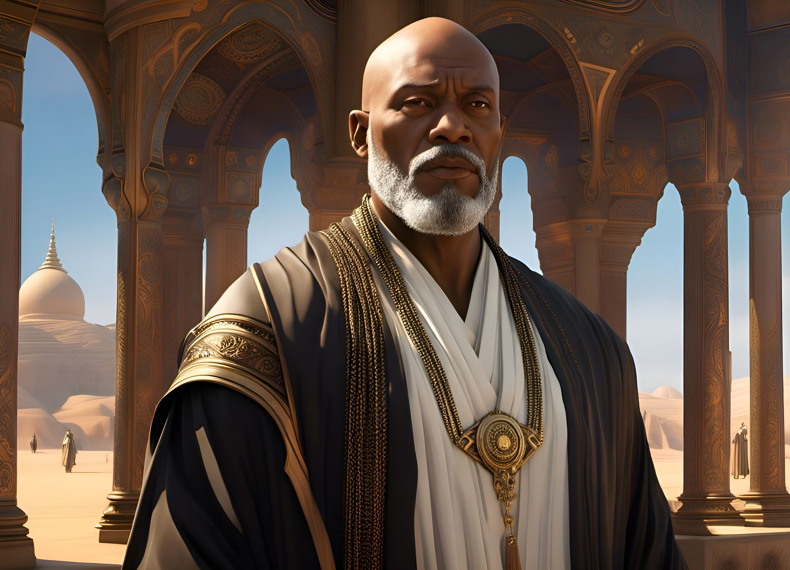 Elegant African Renaissance Man with Golden Accessories