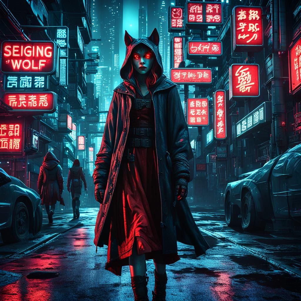 Red Riding Hood in Dystopian Cyberpunk City