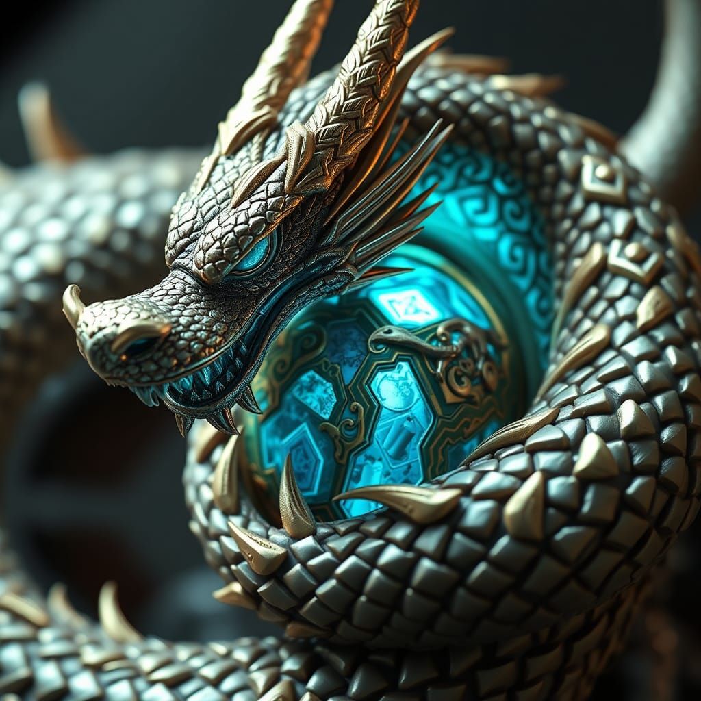 Dragon and Artifact in Detailed 3D Anime Style