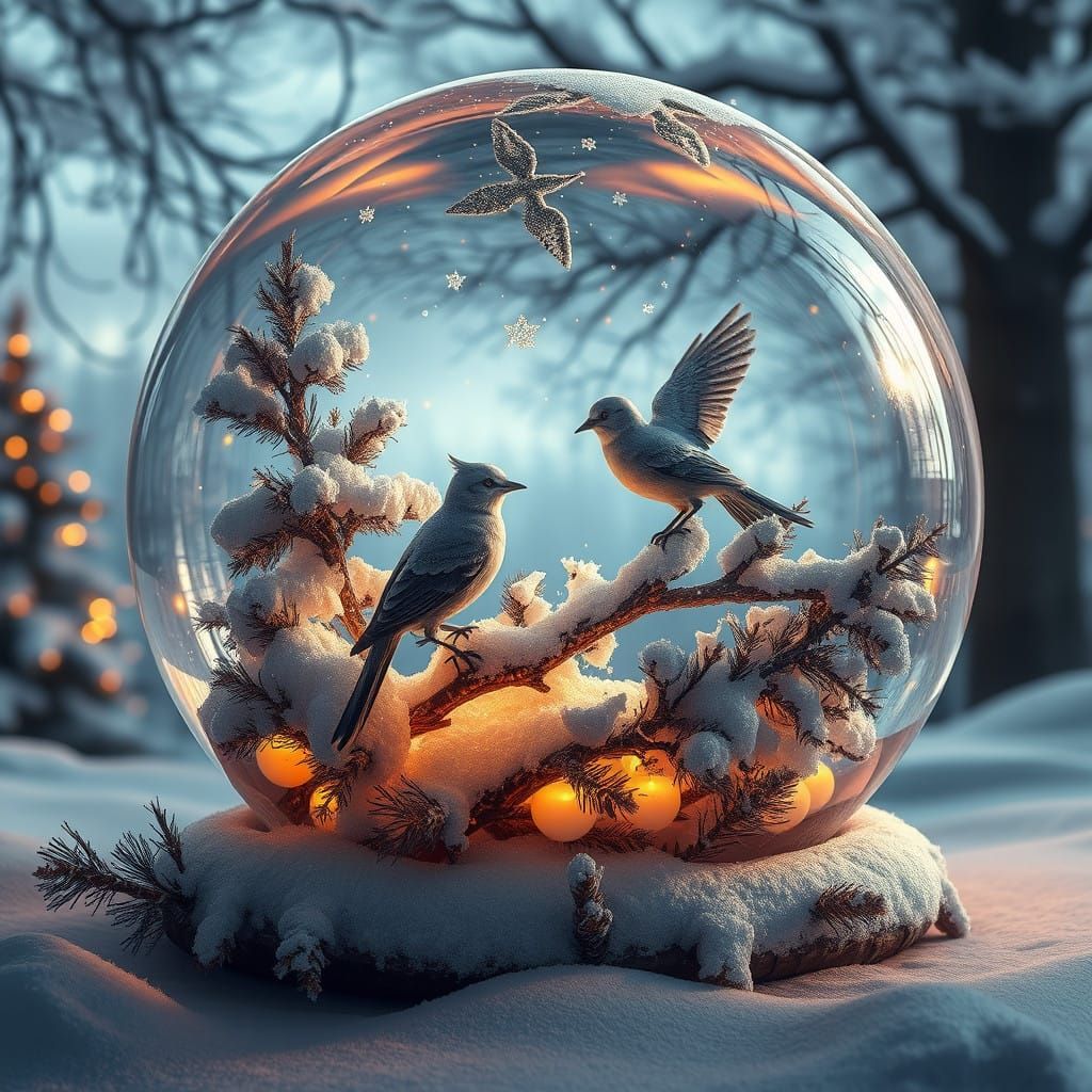 Christmas Tree with Exotic Glass Birds in Stunning 8k Digita...