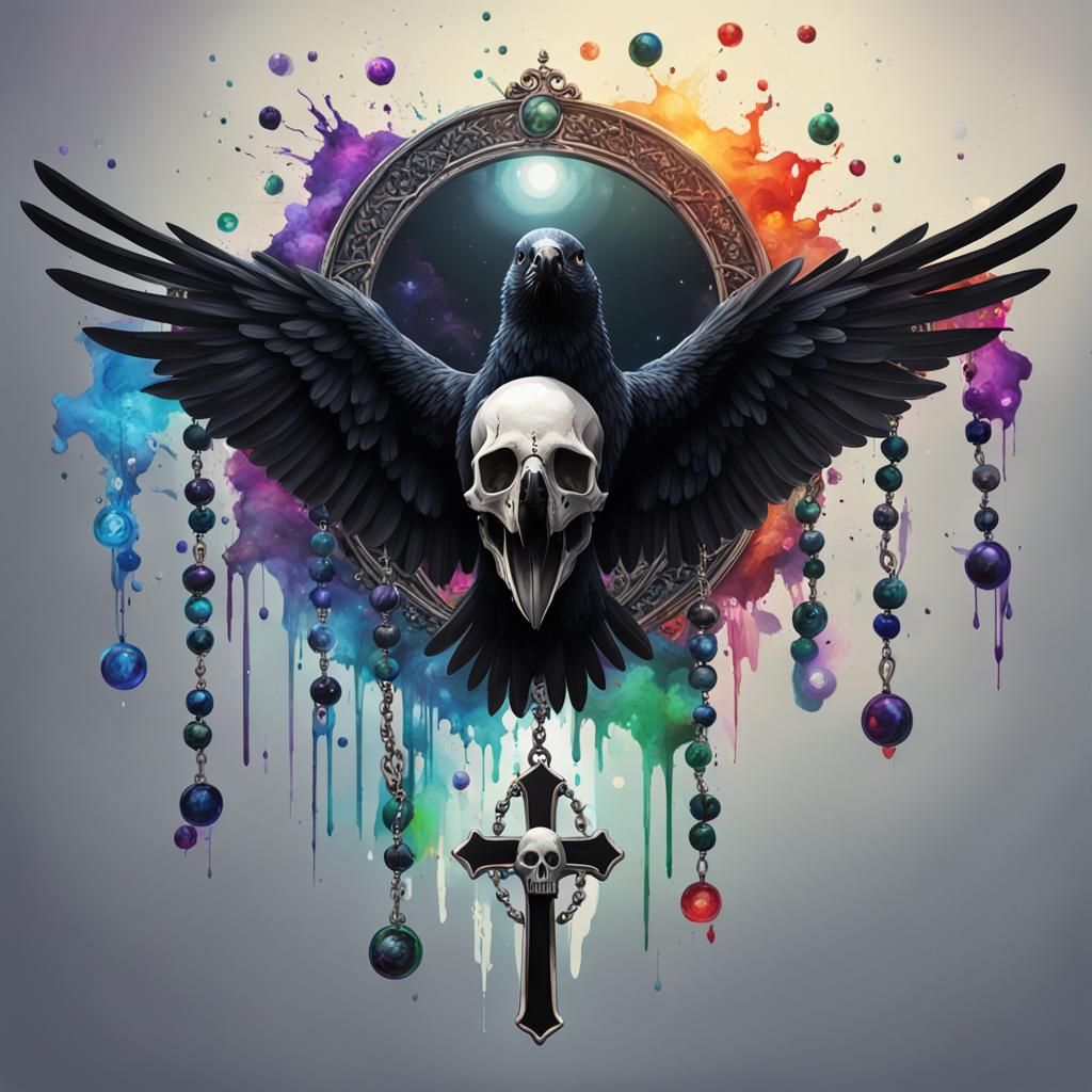 Black Rosary with Raven Skull in Dark Fantasy Style