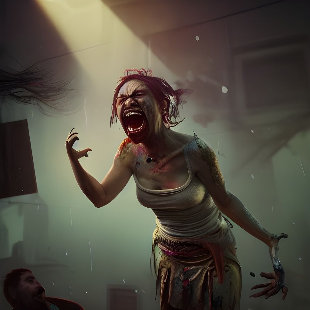 Detailed Painting of an Angry Woman Screaming