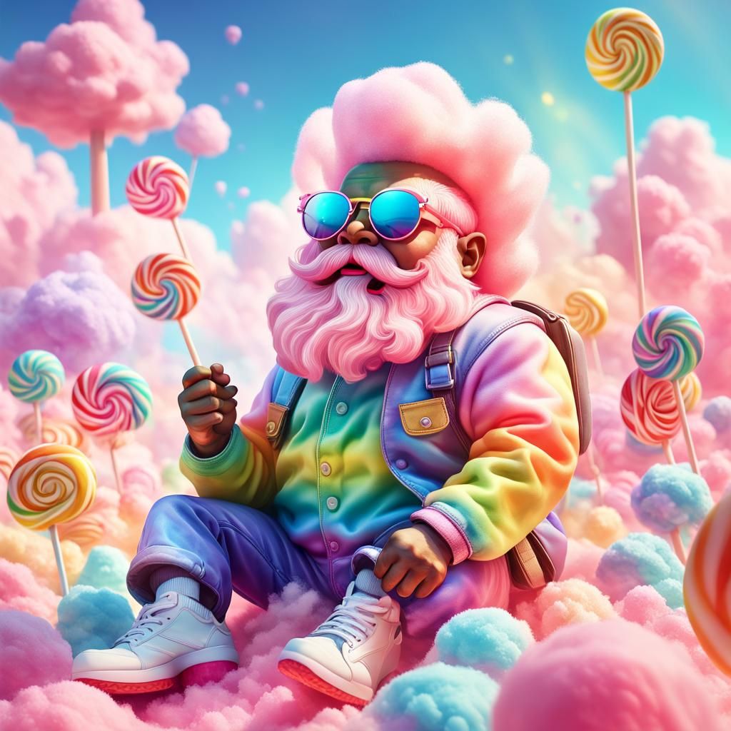 Cotton Candy Dwarf in Pastel Rainbow Landscape