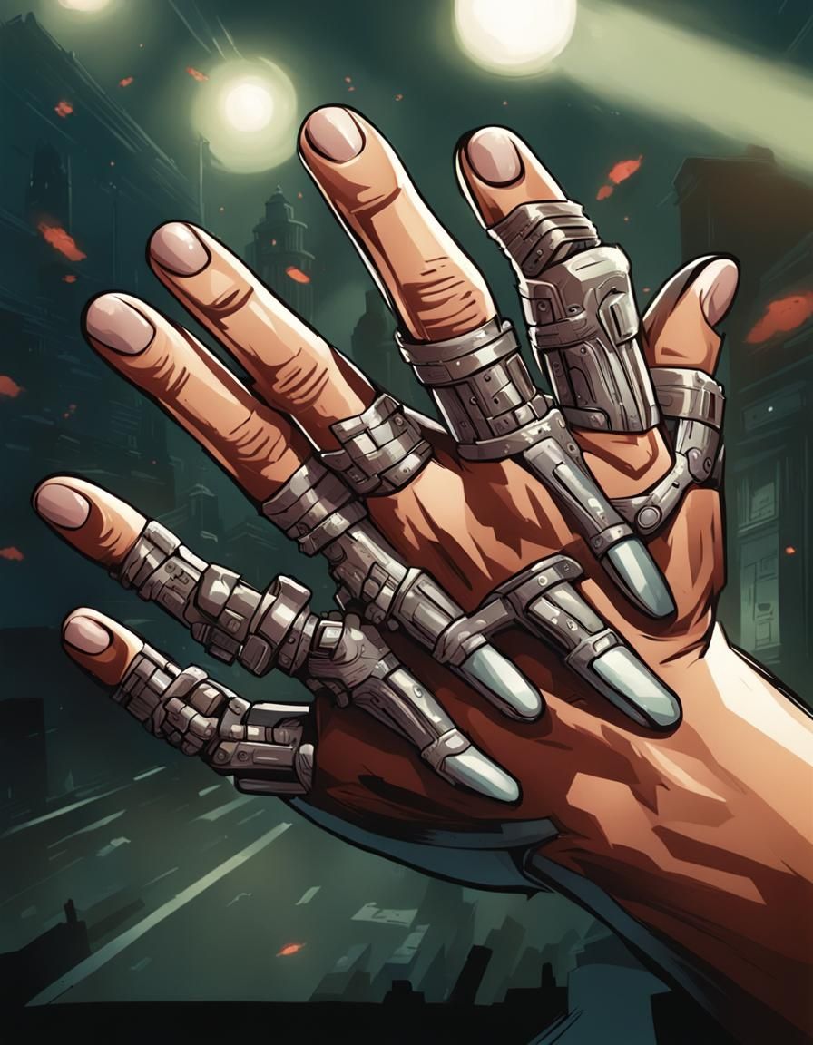 Detailed Comic Book Hand with Many Fingers