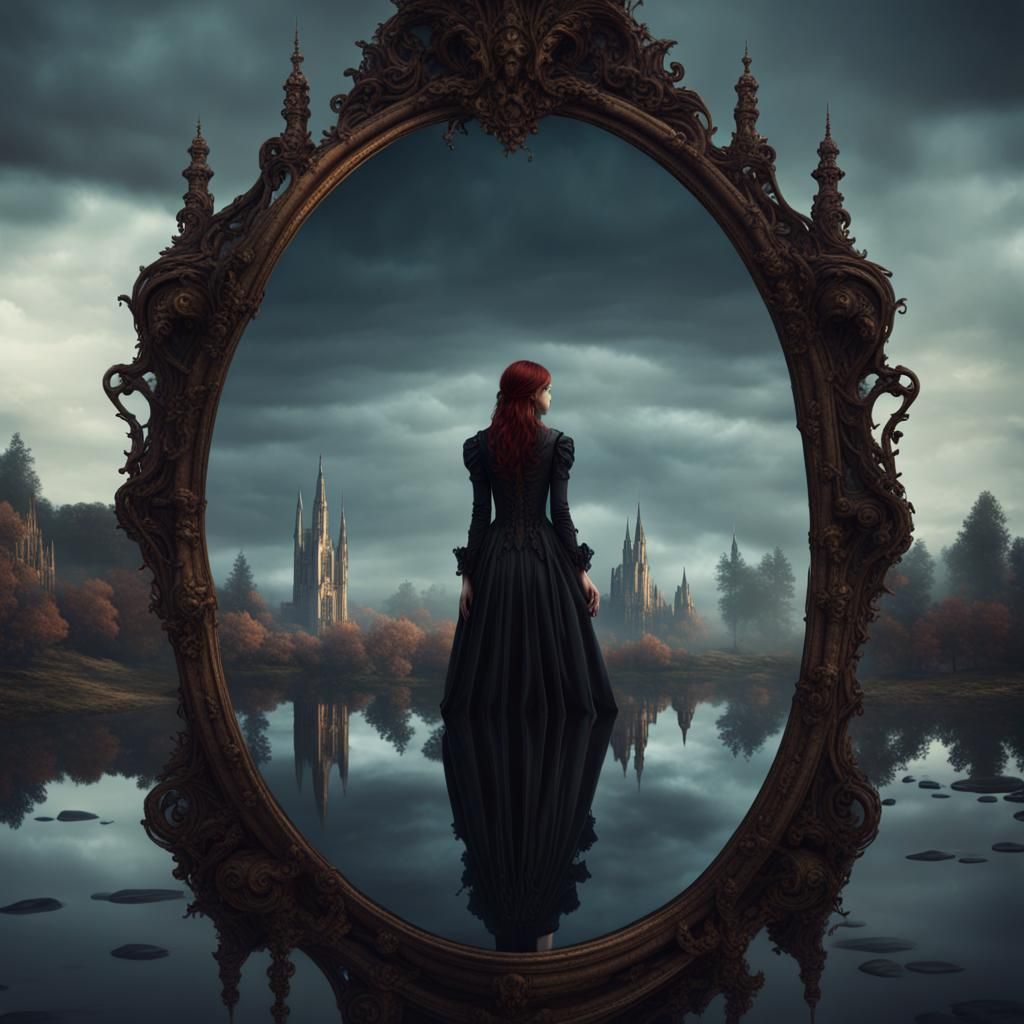 Sinister Reflection: Gothic Woman in Water