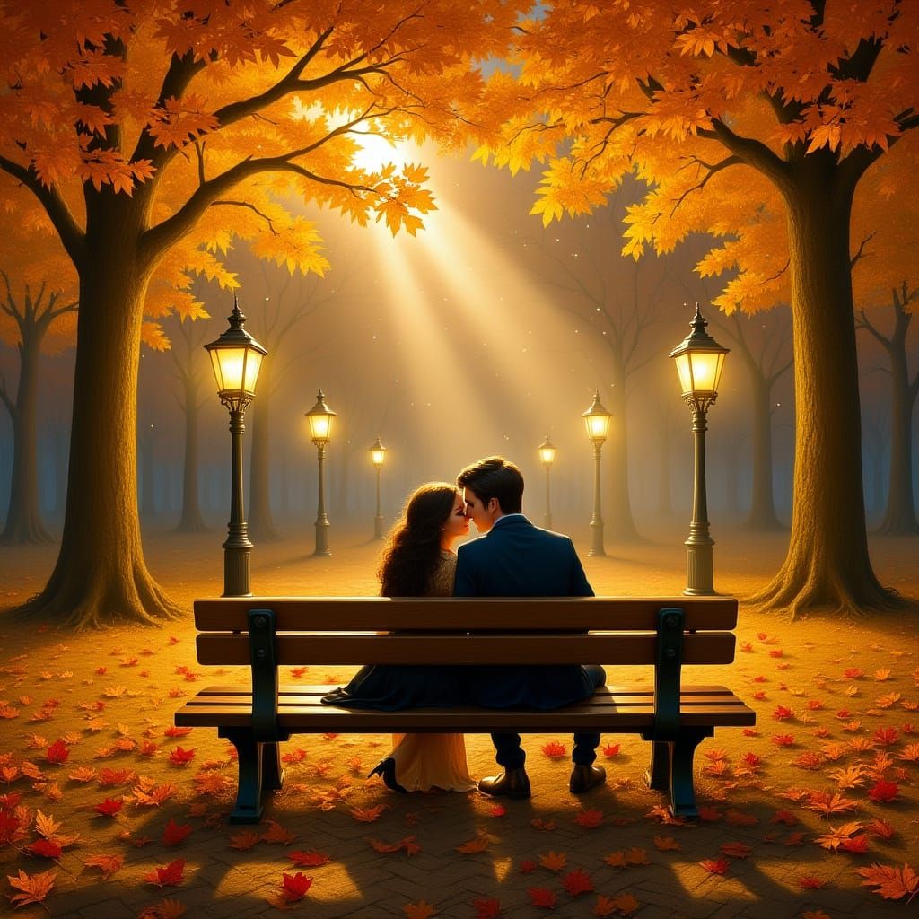 Romantic Autumn Embrace in Golden Light