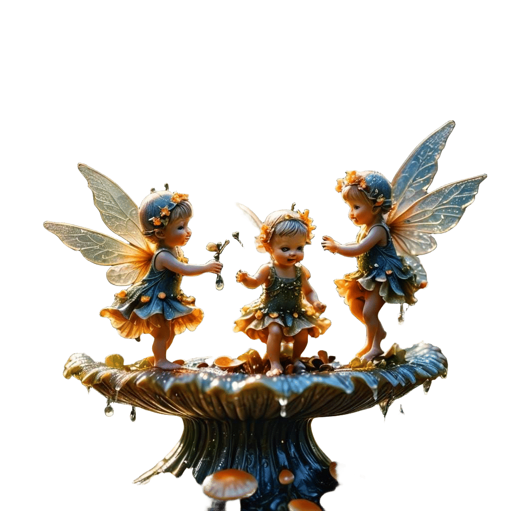 Macro Photograph of Baby Fairies Dancing on Fountain