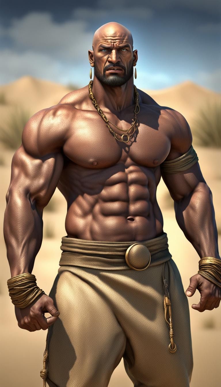 Photorealistic Thug with Crooked Nose in Desert