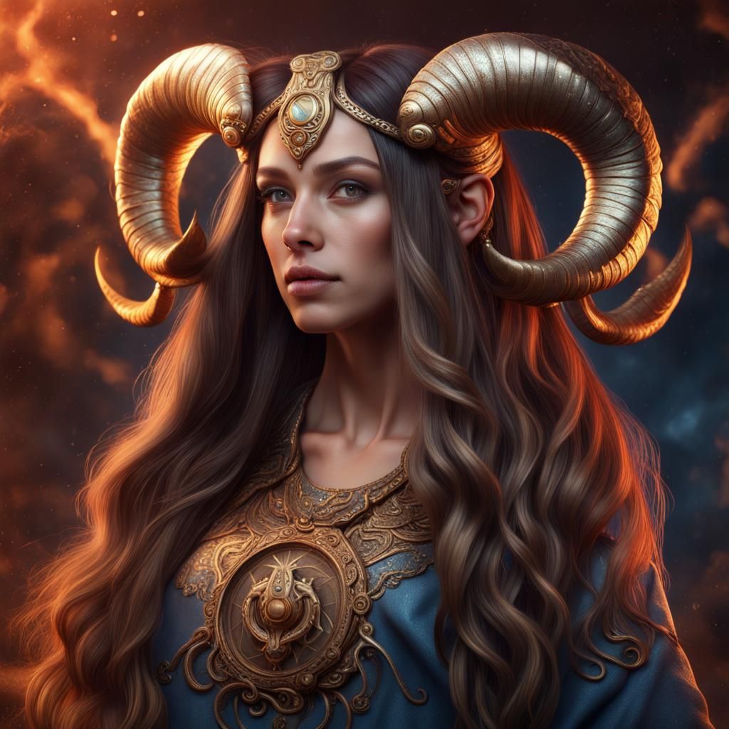 Aries Woman: Hyperrealistic 3D Portrait