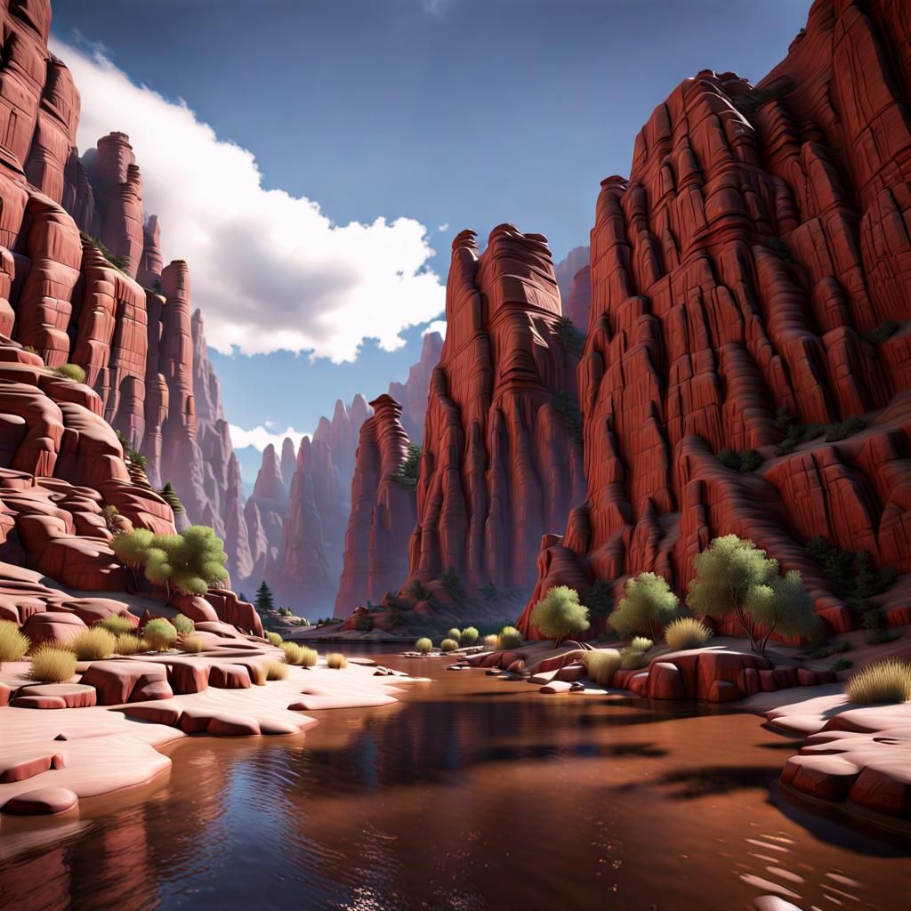 Red Rock Canyon with Cliffside Buildings in Unreal Engine