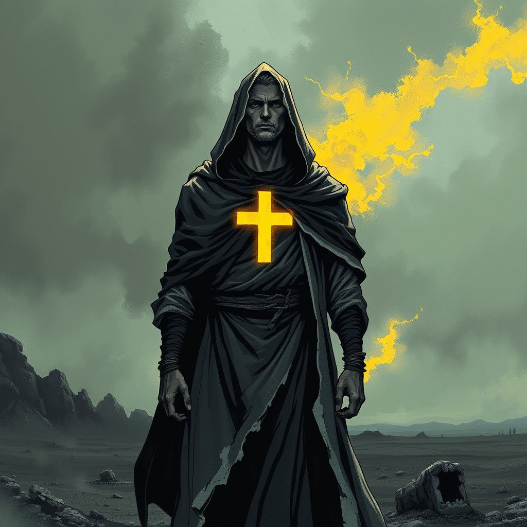 Martyr with Yellow Cross in Comic Book Style