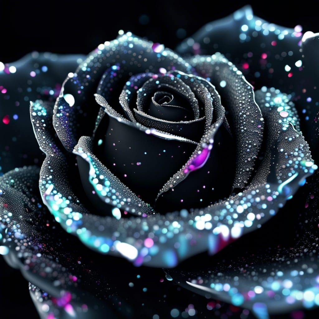 Hiperrealistic Black Rose with Glittering Splashes