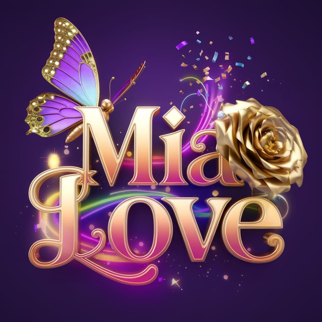 Golden Name Art with Butterfly and Rose