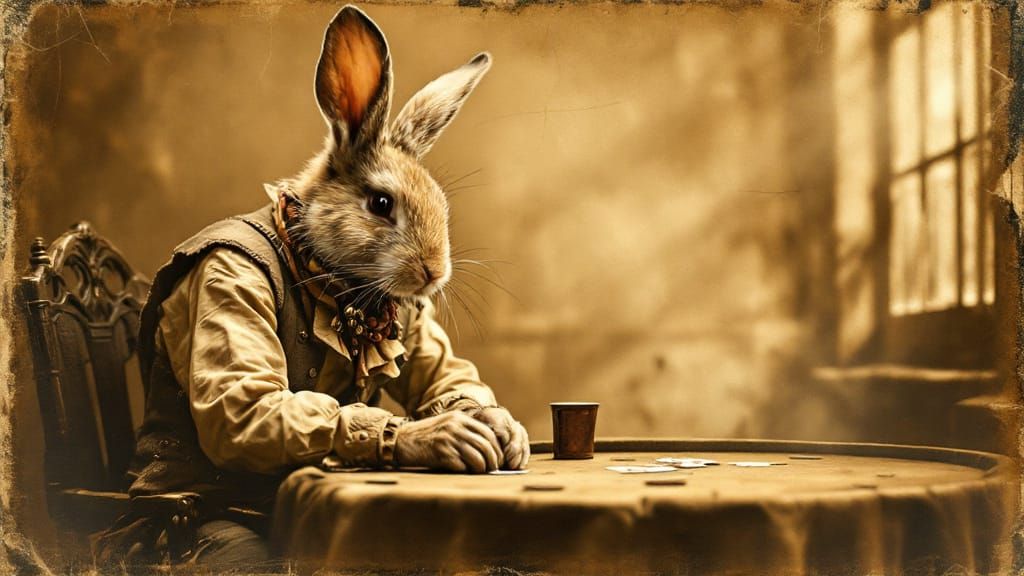 Rabbit Gambler in Old West Sepia Photograph