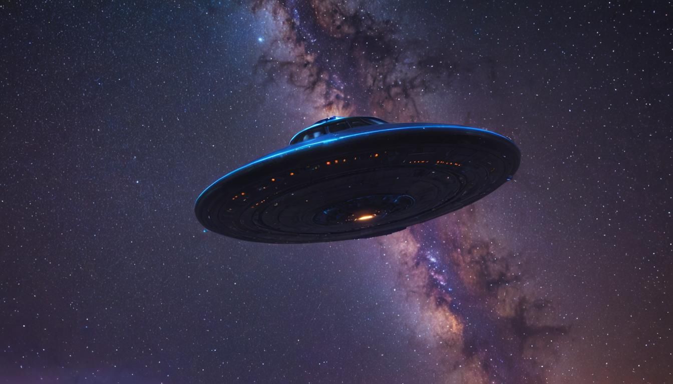 UFO Flying Saucer Soaring Through Starry Night Sky